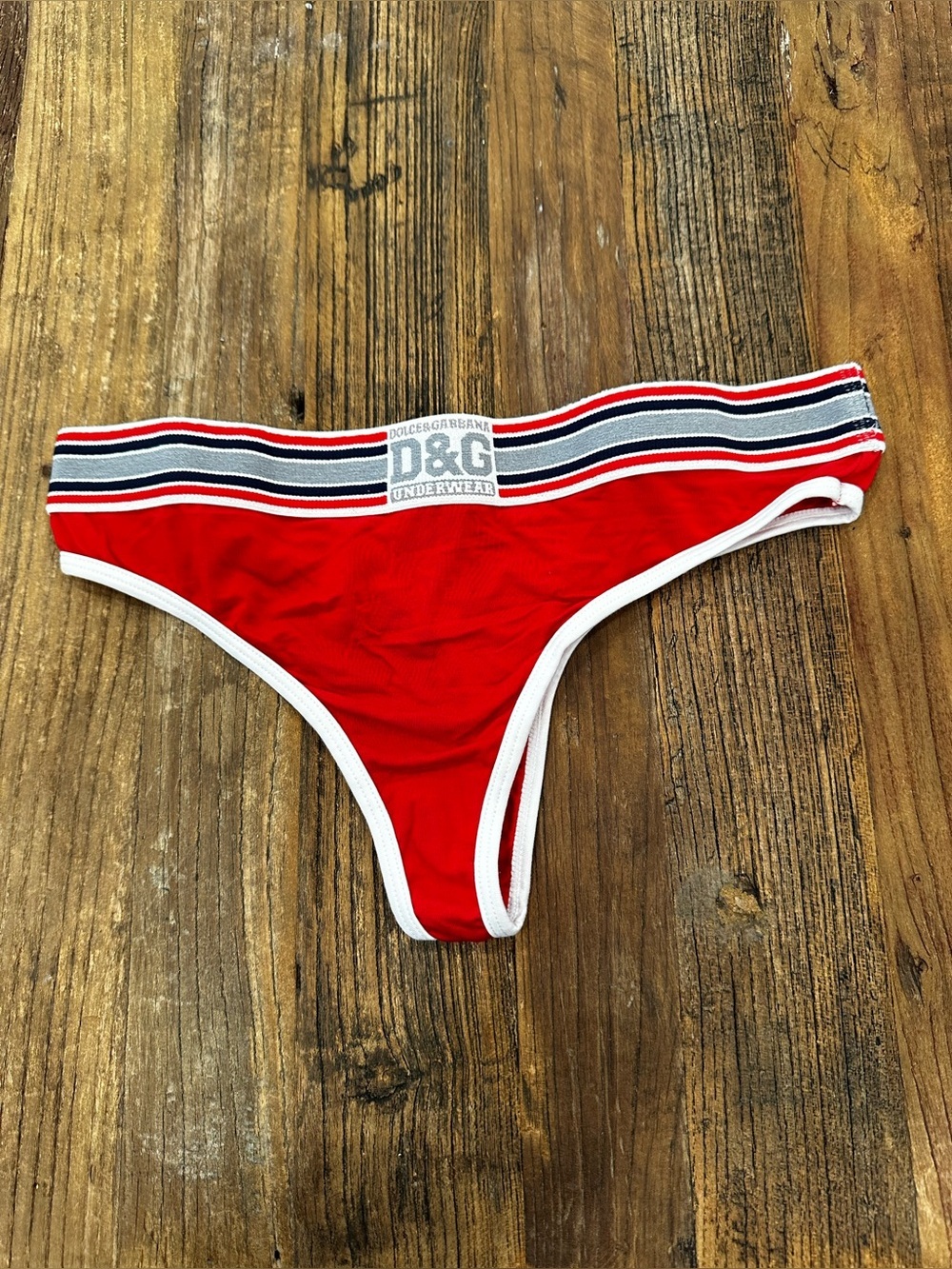Dolce & Gabbana Red Thong with Striped Logo Waistband - Picture 1 of 6